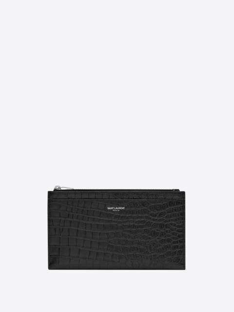 SAINT LAURENT bill pouch in matte crocodile embossed leather