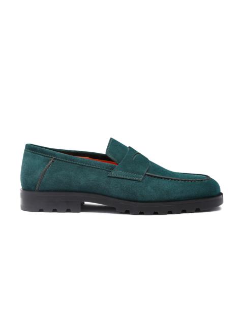 Santoni Men's dark green suede penny loafer