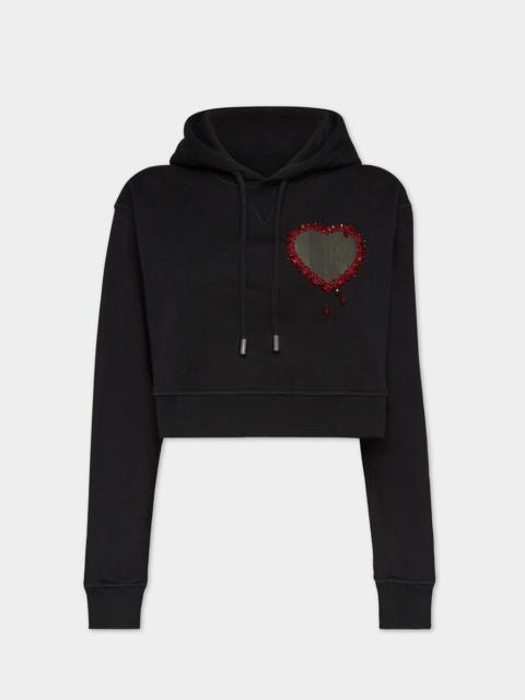 DSQUARED2 CRYSTAL HEART CROPPED COOL FIT HOODIE SWEATSHIRT