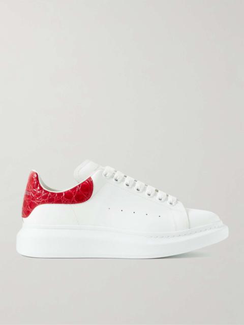 Exaggerated-Sole Croc-Effect Trimmed Leather Sneakers