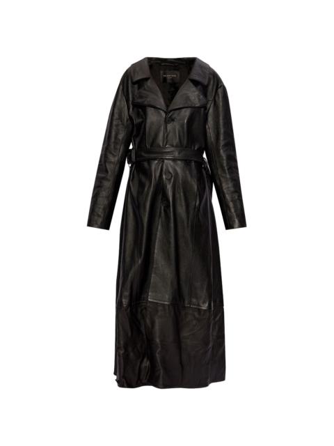 belted leather trench coat