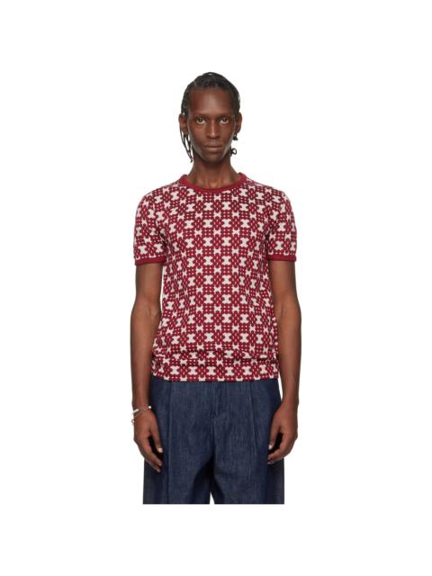 Dries Van Noten Off-White & Burgundy Jacquard T-shirt