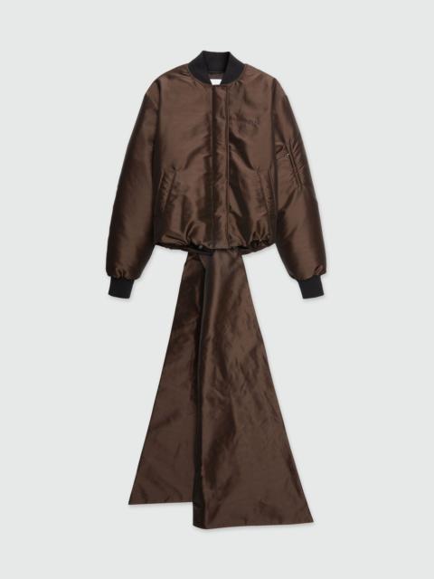 MSGM Brown duchesse bomber jacket with drapes
