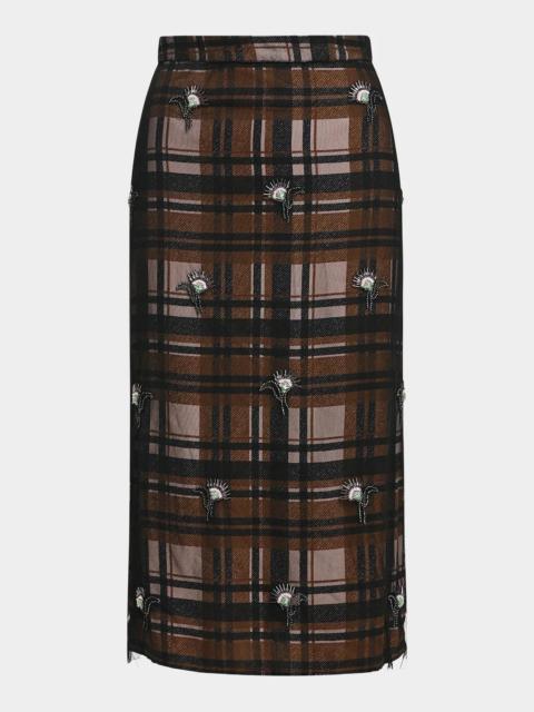 ESSENTIEL ANTWERP Kate Embellished Plaid Midi Skirt