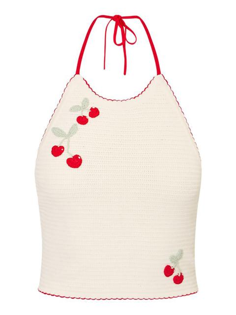 LoveShackFancy Avanyah Cherry Crochet Top white