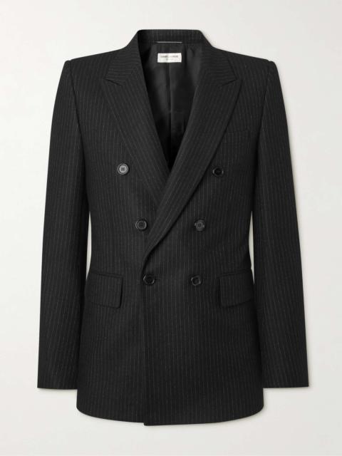 SAINT LAURENT Double-Breasted Pinstriped Wool and Cotton-Blend Flannel Blazer