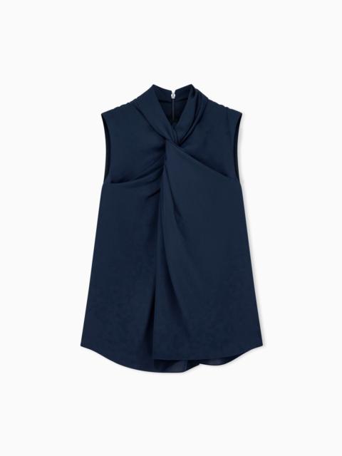 GIORGIO ARMANI SHIRT SLEEVELESS SILK GEORGETTE WITH DRAPED NECKLINE