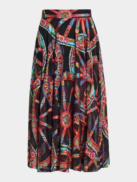 Dolce & Gabbana Geometric Silk-Blend Pleated Midi-Skirt