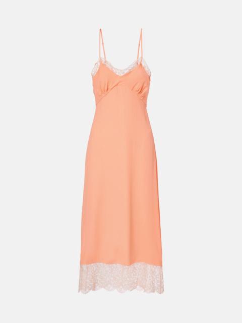 Lace-trimmed crêpe de chine slip dress