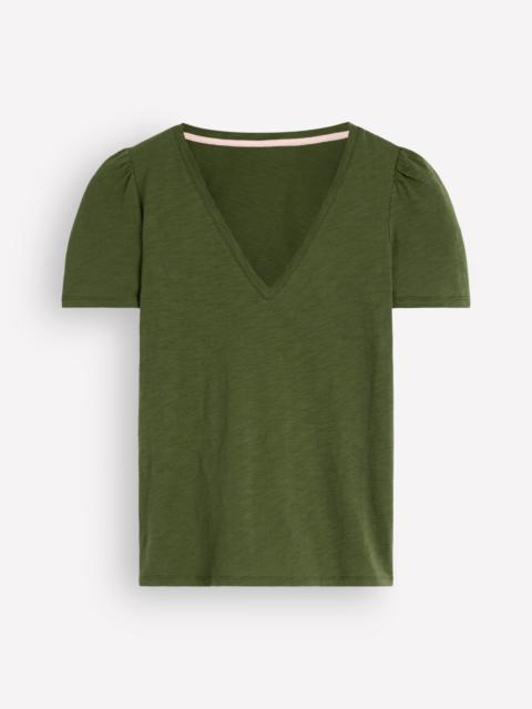 BODEN Sophie V-neck Slub T-shirt-Brunswick Green