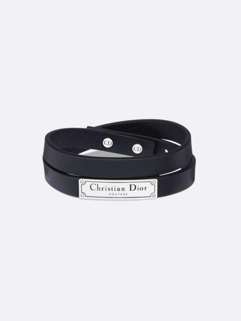 CD Icon Braided Leather Bracelet Black Calfskin and Silver-Finish Brass