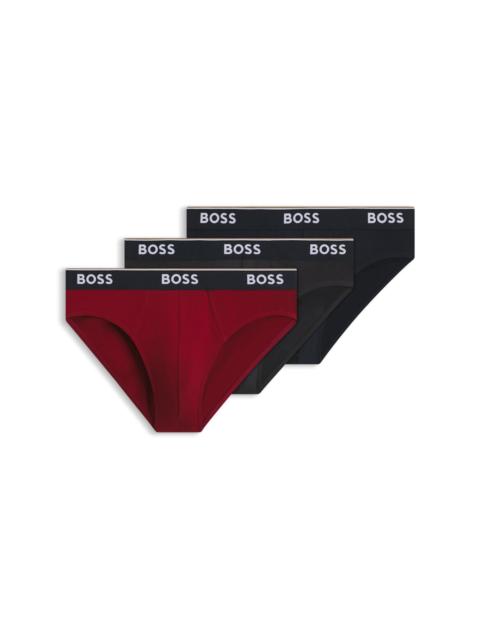 BOSS THREE-PACK OF LOGO-WAISTBAND BRIEFS IN STRETCH COTTON