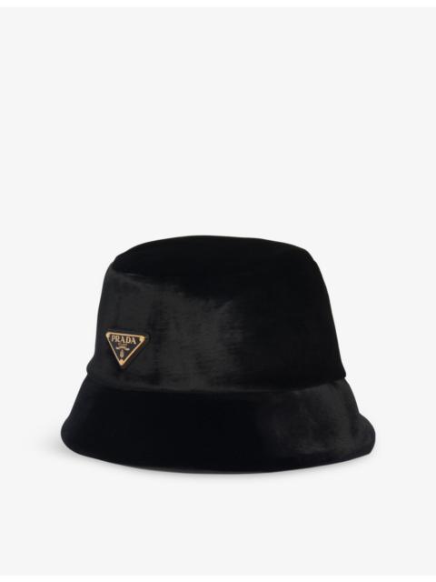 Prada Triangle-Logo Velvet Bucket Hat