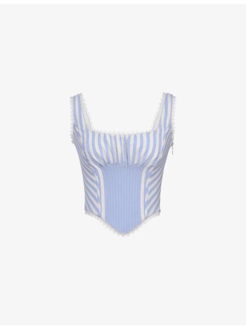 House of CB Petra Striped-Pin Tuck Stretch-Woven Corset Top