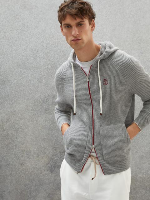 Brunello Cucinelli Cashmere English rib knit sweatshirt with hood