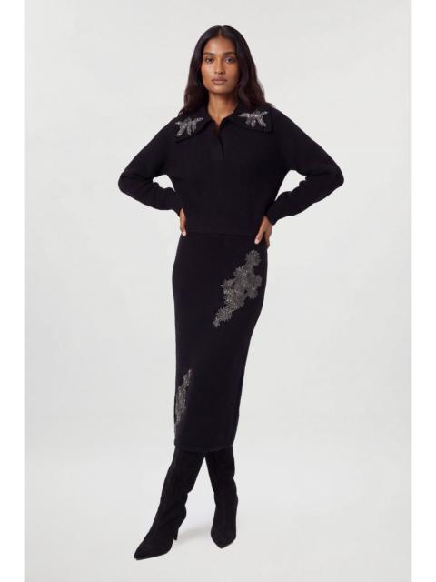 KAREN MILLEN Embellished Cosy V Neck Collar Knit Jumper