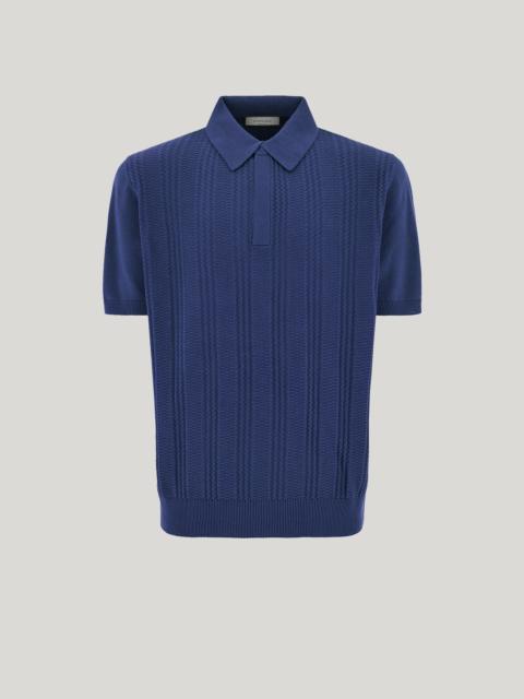 Canali SHORT-SLEEVED DENIM BLUE POLO SHIRT IN A COTTON AND MODAL BLEND WITH MICRO STRUCTURE