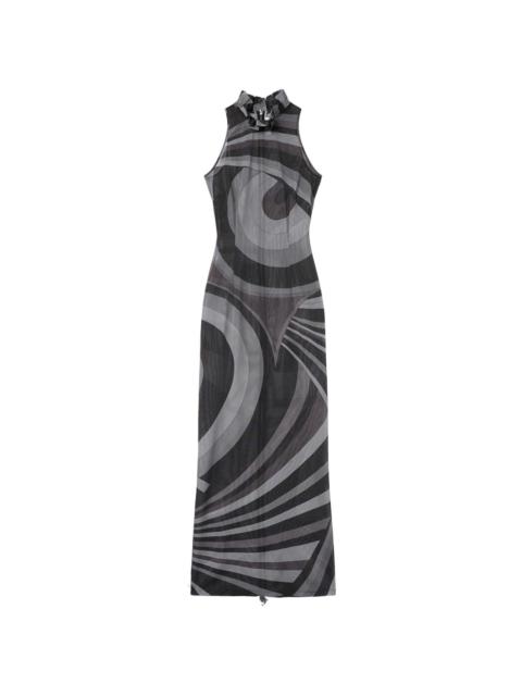 Onde-print semi-sheer dress