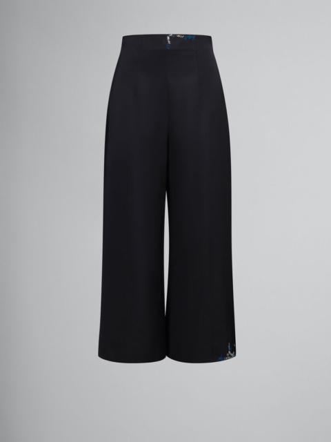 Marni BLACK DUCHESSE SATIN TROUSERS WITH BEAD MENDING