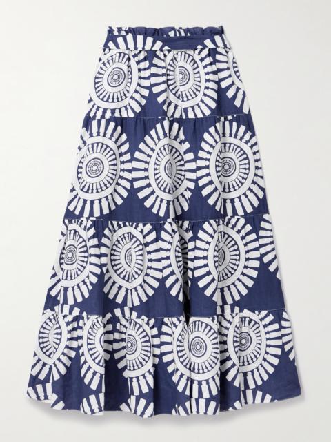 lemlem Sanaa Belted Printed Linen Maxi Skirt