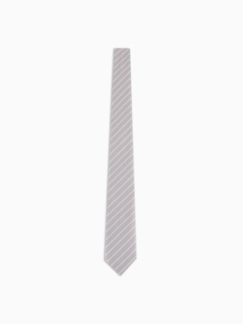 EMPORIO ARMANI Pure silk tie with jacquard double stripes