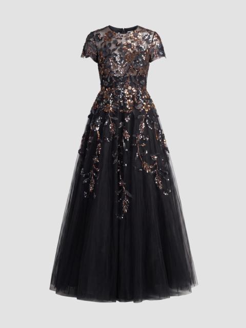 MAC DUGGAL Women's Floral Mesh Short-Sleeve Gown - Black Multi