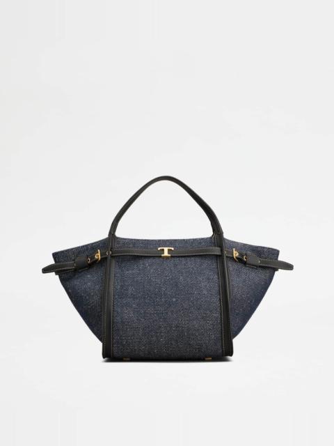 Tod's SHOPPING BAG IN CANVAS AND LEATHER SMALL - BLUE