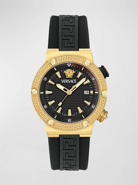 VERSACE Men's Greca Logo IP Yellow Gold Polyurethane-Strap Watch, 43mm