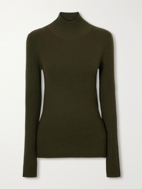 Victoria Beckham Ribbed wool-blend turtleneck Green