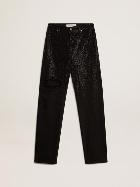 Golden Goose Women’s cotton denim pants with shaded-effect crystal decoration