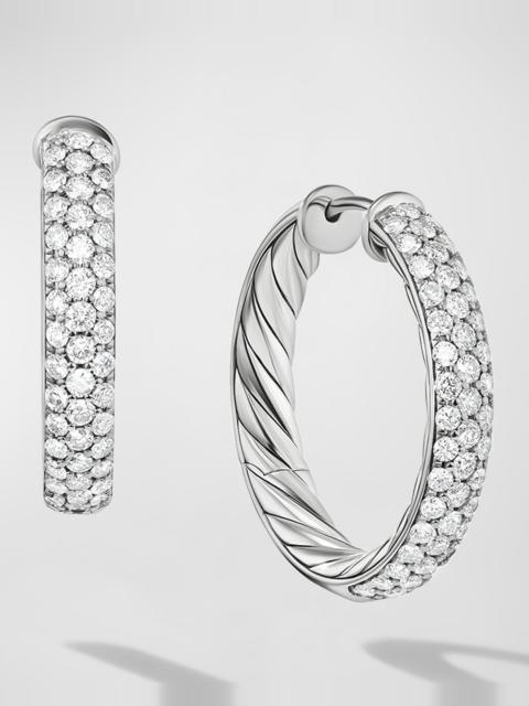 DAVID YURMAN Sculpted Cable Hoop Earrings with Diamonds in Silver, 5mm, 1"L