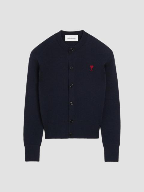 AMI Paris Women's Ami De Coeur Embroidered Wool Crewneck Cardigan - Navy Red