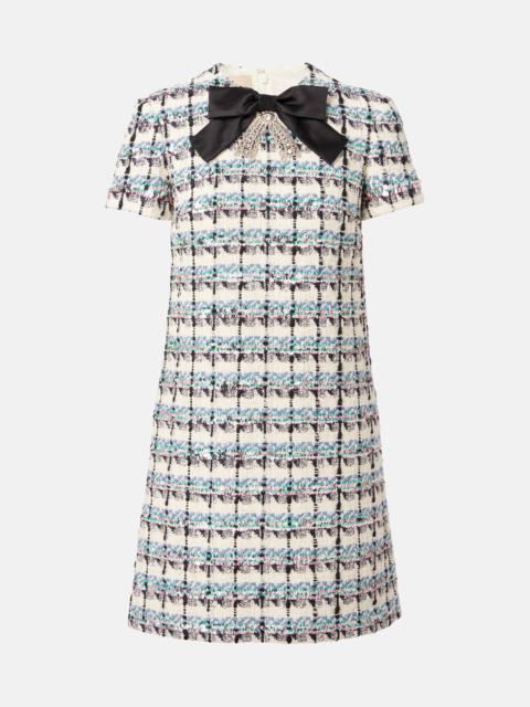 Valentino Embellished checked tweed minidress