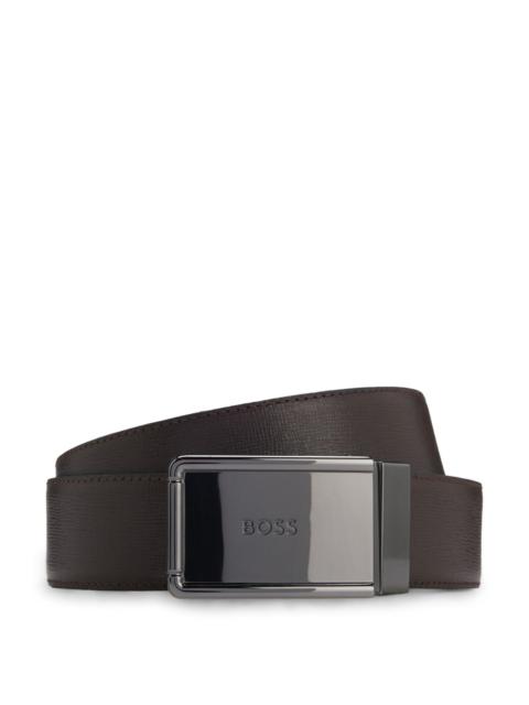 BOSS REVERSIBLE LEATHER BELT WITH PIN AND PLAQUE BUCKLES