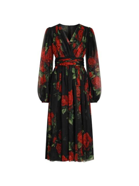 Dolce & Gabbana rose-print chiffon midi dress