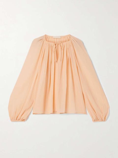 Safa gathered silk crepe de chine blouse Peach