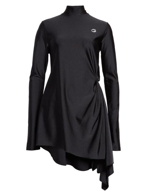 Mock Neck Long Sleeve Draped Asymmetric Minidress