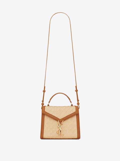 SAINT LAURENT cassandra mini top handle bag in raffia and vegetable-tanned leather