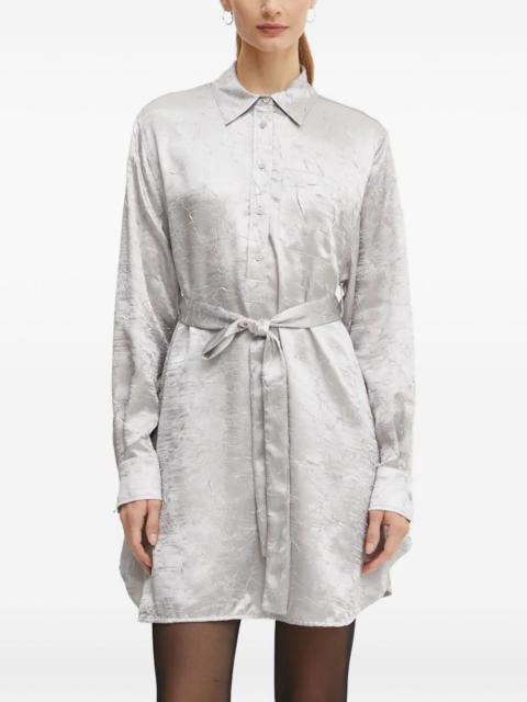 PINKO belted-waist long-sleeve mini shirt dress