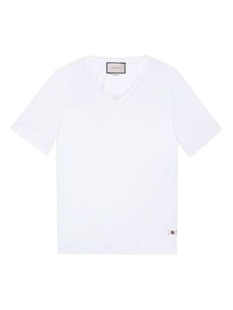 Gucci Linen V-Neck T-Shirt With Double G 'White' 645269-XJC6N-9692