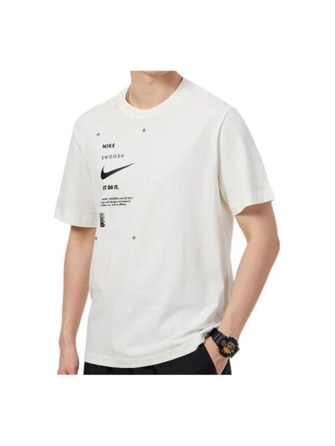 Men's Nike Solid Color Logo Round Neck Short Sleeve White T-Shirt DX5817-110