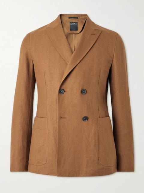 ZEGNA Double-Breasted Linen and Wool-Blend Suit Jacket