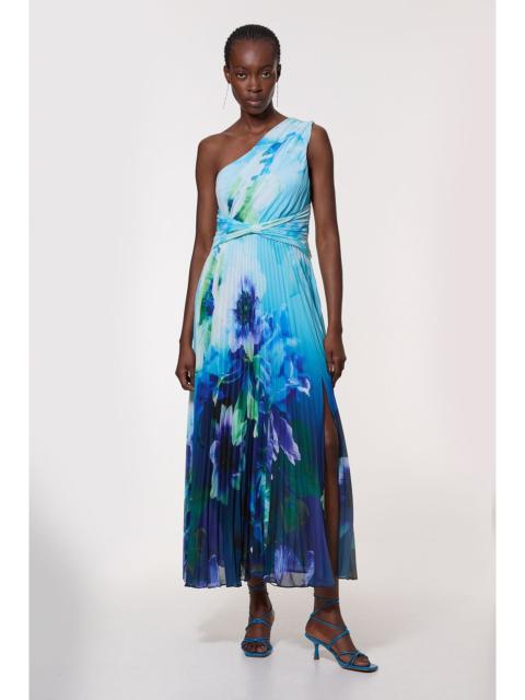 KAREN MILLEN Tall Ombre Floral Soft Pleated One Shoulder Maxi Dress
