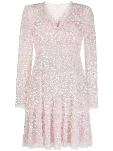 Needle & Thread sequinned long-sleeve skater dress