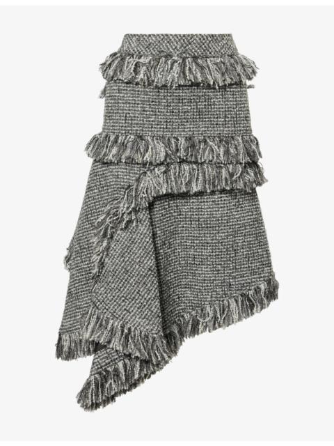 sacai Tassel-Trim Tweed Midi Skirt