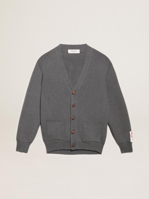 Golden Goose Men's cardigan in mélange gray cotton with logo on the back