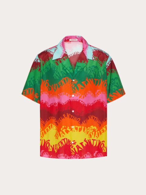 Valentino SILK AND COTTON SHIRT IN VALENTINO WAVES MULTICOLOR PRINT