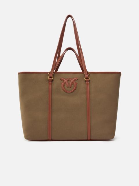 PINKO MAXI SHOPPER BAG IN RECYCLED CANVAS WITH DOUBLE HANDLES