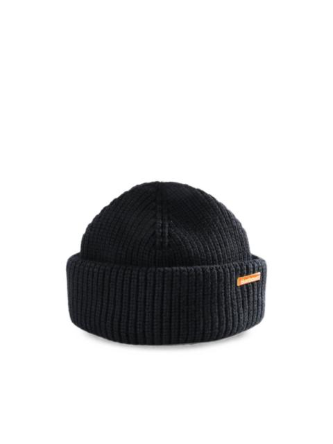 Barbour logo-plaque ribbed-knit beanie hat