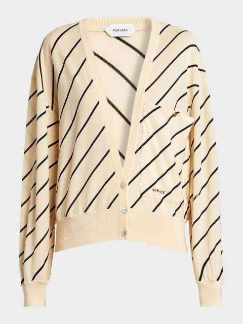 VERSACE JEANS COUTURE La Vacanza Bias Striped Wool Oversized Cardigan